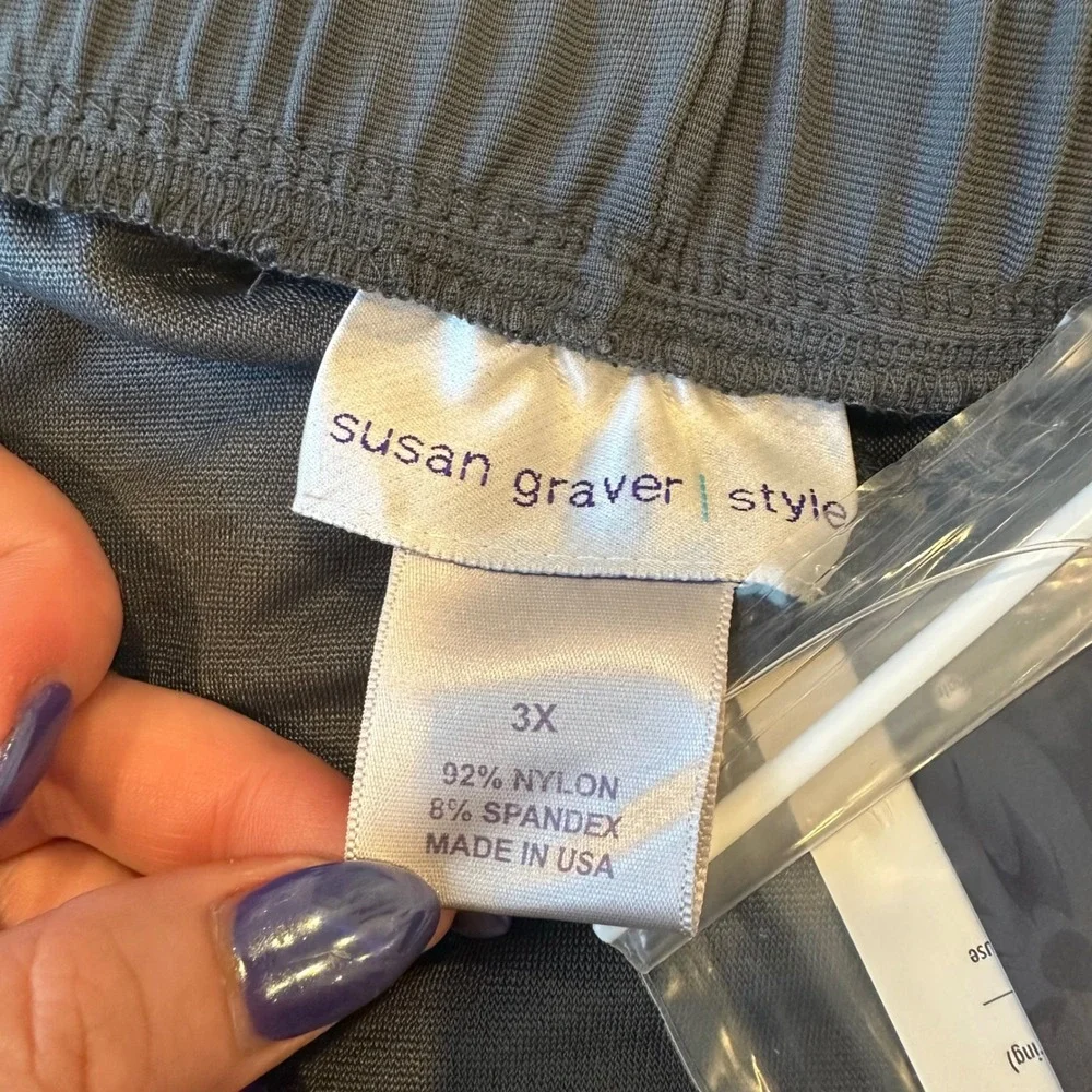 Susan Graver Liquid Knit 3X‎ Gray Straight Leg Elastic Waist Pull On Pants USA